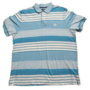 Chaps Shirt Mens Large Blue White Striped Polo Natural Stretch Collared‎ Cotton